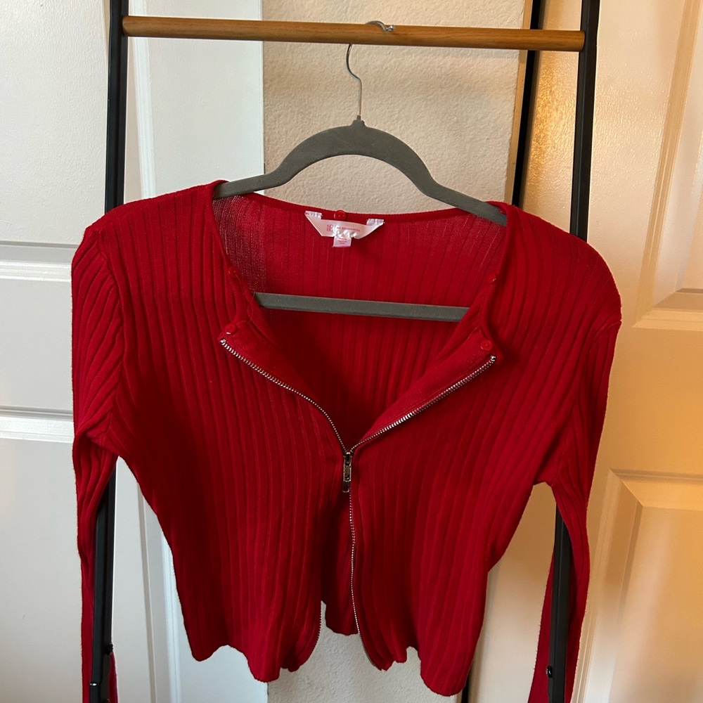 No Boundaries Red Zipper Cardigan